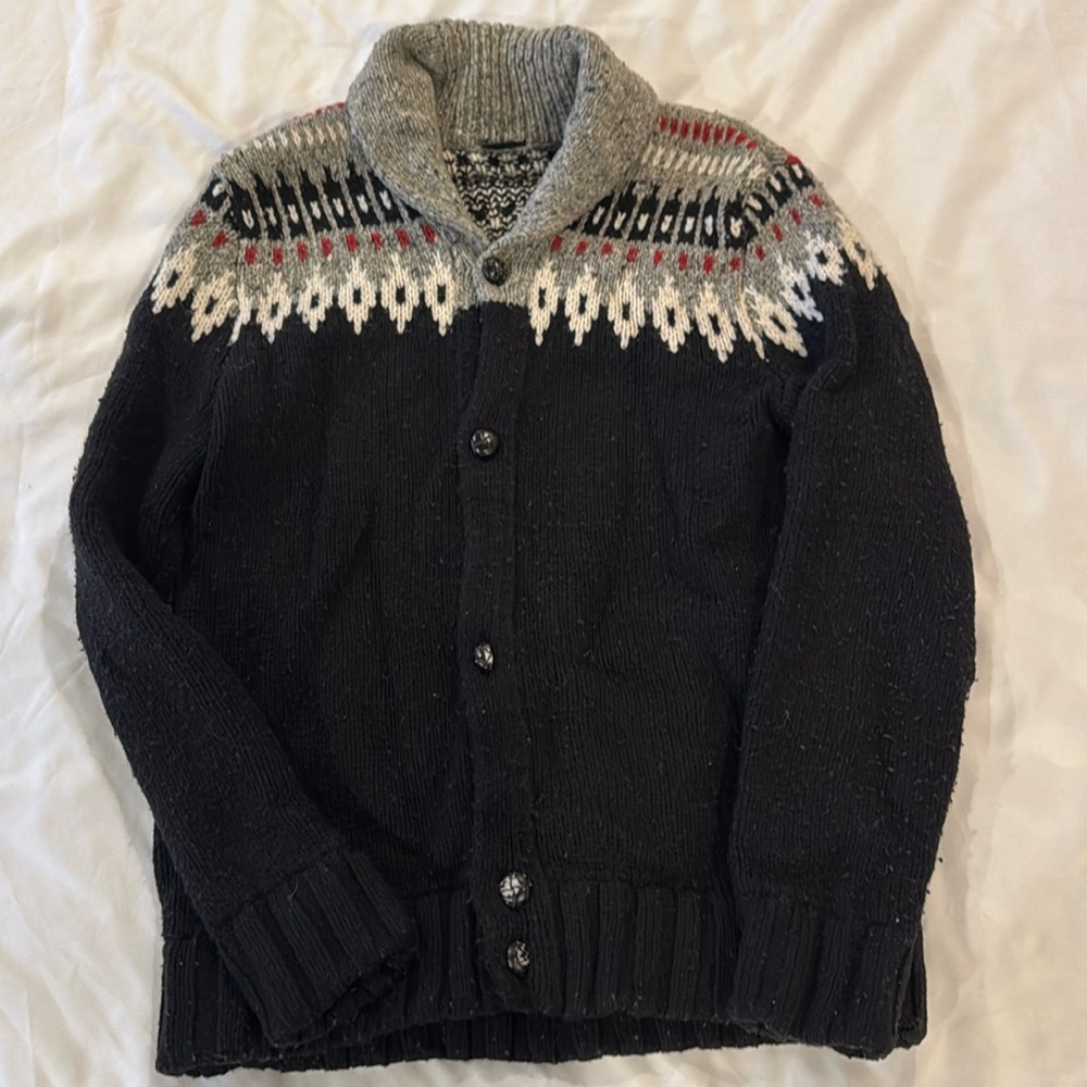 Armani Exchange Faire Isle Cardigan Sweater Wool Alpaca Holiday M